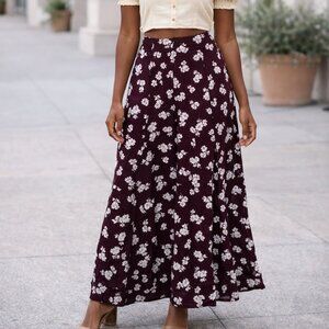 New Flynn Skye Floral Maxi Skirt Womens Maroon Sm Boho Flowy Hippie Cottagecore